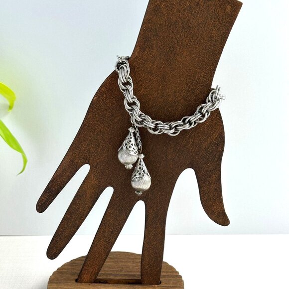 Monet Silver Charm Bracelet 1960s Retro Chain - Picture 1 of 8
